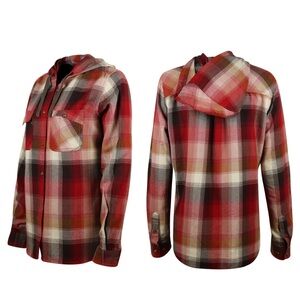 Carhartt Beartooth Hooded Flannel Shirt Button Up Women's 8-10 Drawstring Cabin